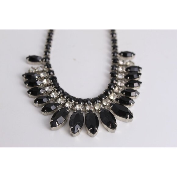 Weiss Rhinestone Necklace, Vintage Black Marquise Fringe, Signed Choker Evening - Picture 5 of 15